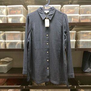 JJill Gauze Navy Button-Up Shirt